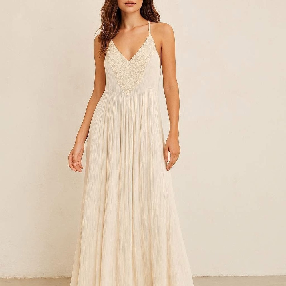 Kimchi Blue Lace Ruffle Maxi Dress Women's 2 Dove Crinkle Gauze Unben Outfitters - Picture 1 of 16